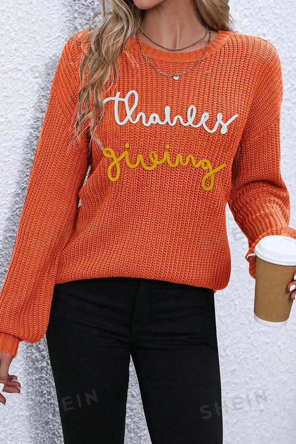 THANKSGIVING Round Neck Long Sleeve Sweater